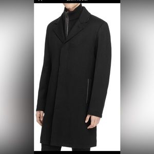 NWT $698 Cole Haan Men's BLACK Sweater Bib Wool Blend Jacket Overcoat LARGE